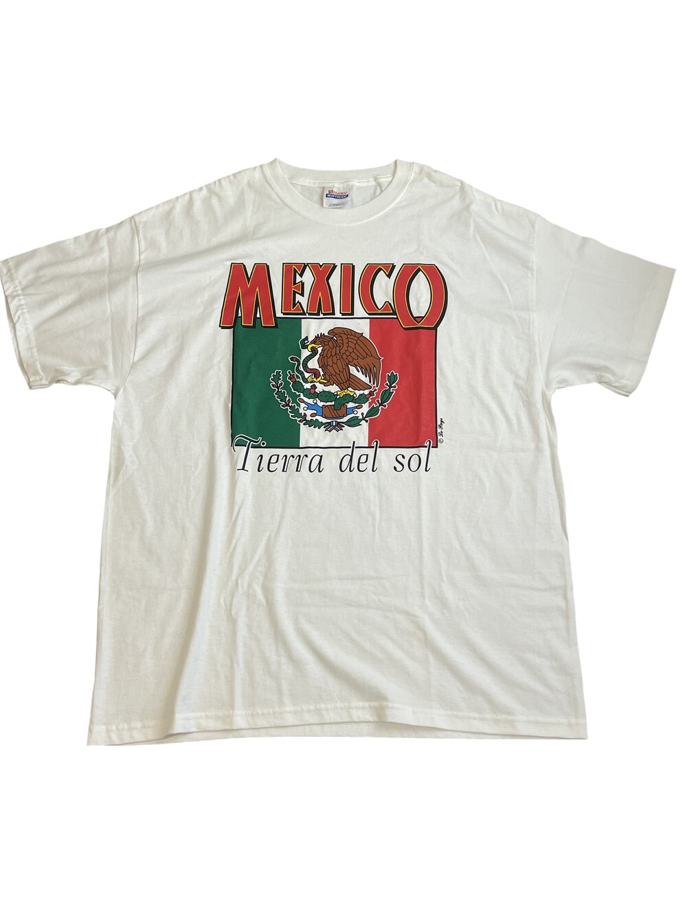 Hanes Shirt Mens XL White Mexico Flag Tierra Del Sol Graphic Tee Heavyweight